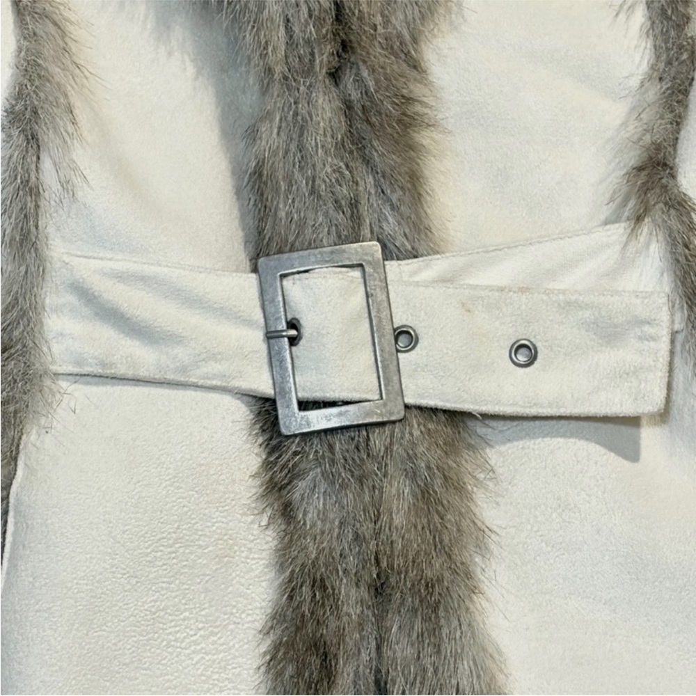 BEBE suede and faux fur trimmed belted Jacket SZ M - Picture 6 of 16